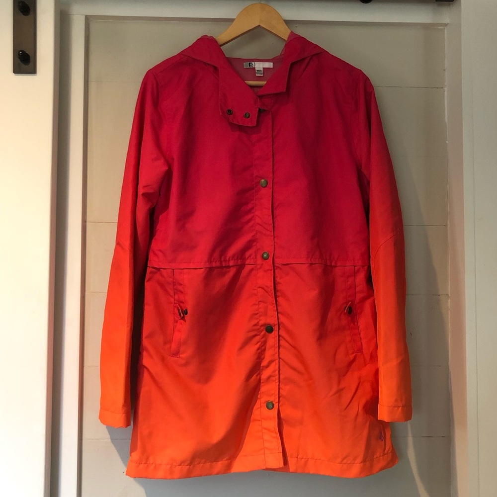 Volcom Ombré Pink Orange Hooded Raincoat